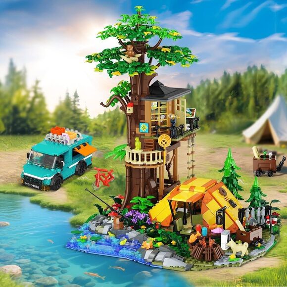 CUBIMANA Camping Tree House Building Set with Lights, 1715  Camping Tree House Building Set with Lights, 1715 PCS Campground, Car, Tent NEW